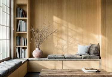 A waiting room featuring PurePanel Querkus Adagio across walls and joinery.